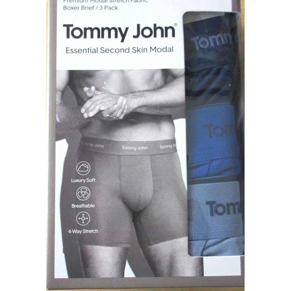 Tommy John Men's Essential Second Skin Modal 3 pack Stretch Boxer Briefs Blue